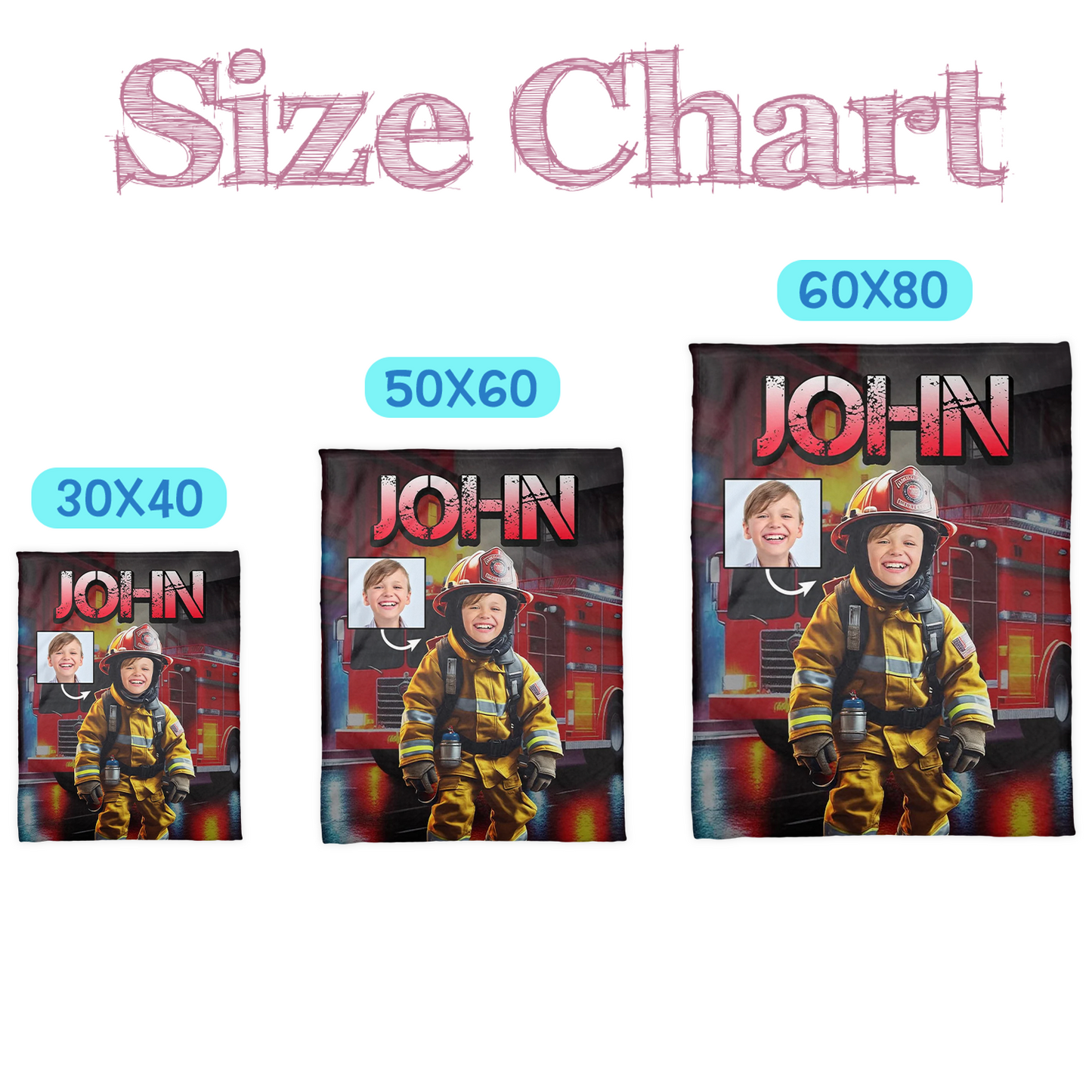 Personalized Custom Firefighter Blanket - Photo for Boys