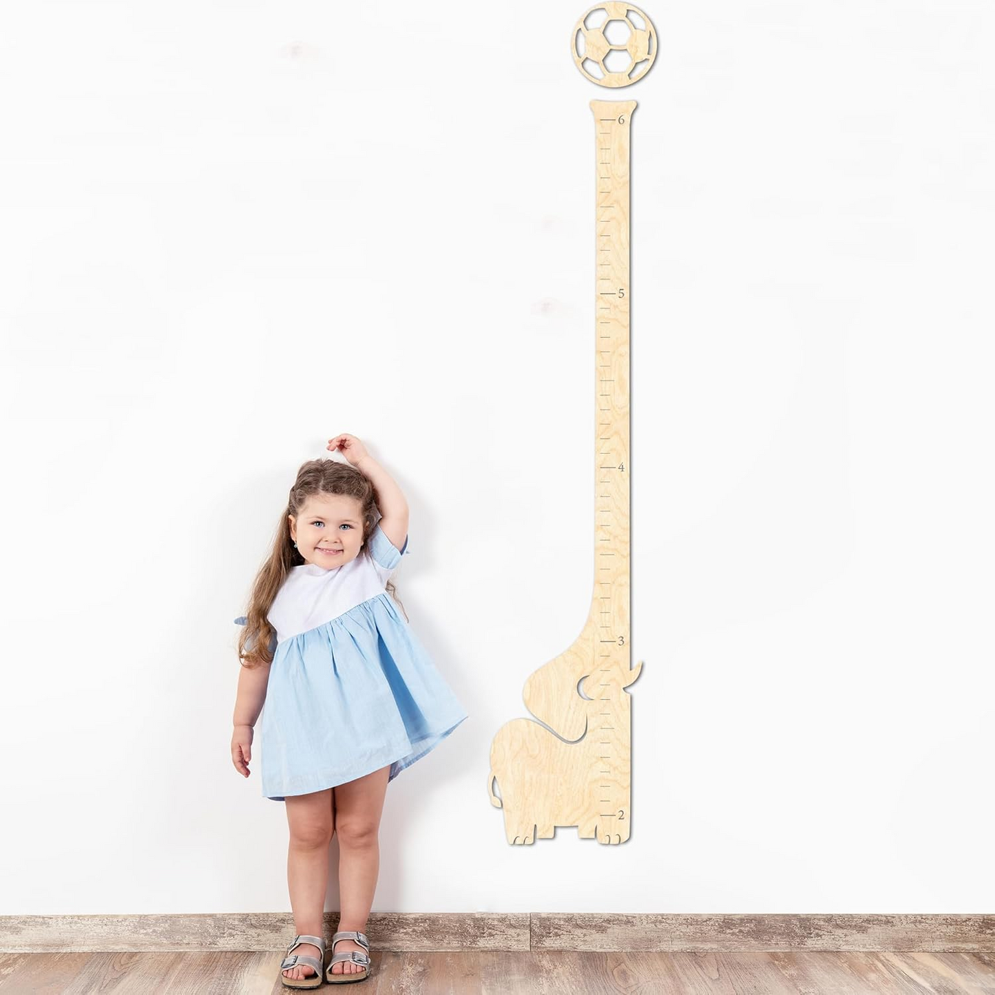 Playful Elephant-and-Ball Wooden Growth Chart for Kids’ Height Tracking in Nursery or Bedroom