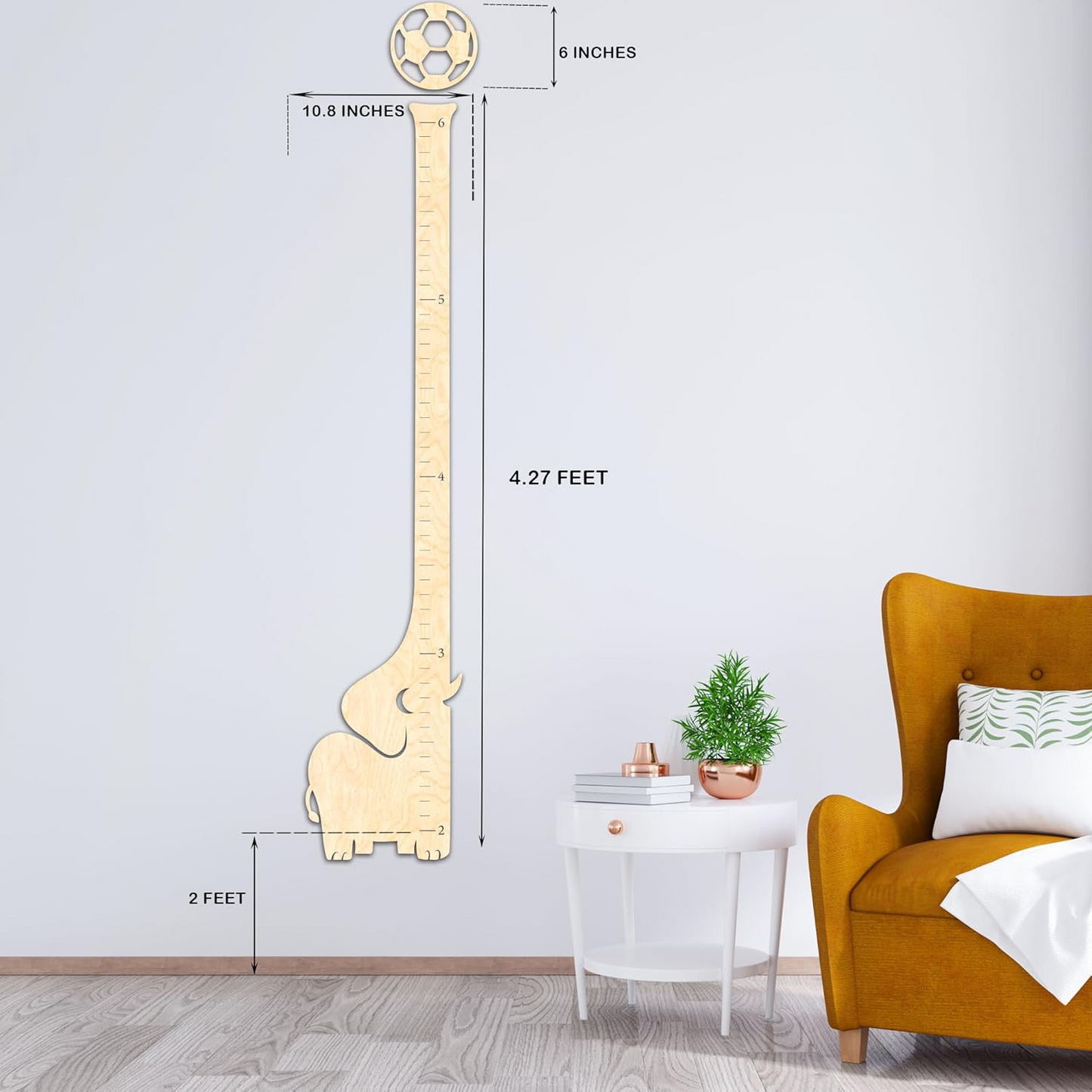 Playful Elephant-and-Ball Wooden Growth Chart for Kids’ Height Tracking in Nursery or Bedroom