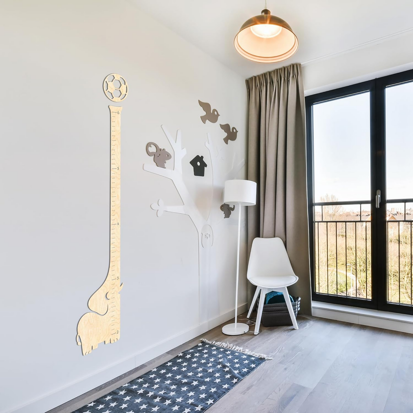 Playful Elephant-and-Ball Wooden Growth Chart for Kids’ Height Tracking in Nursery or Bedroom