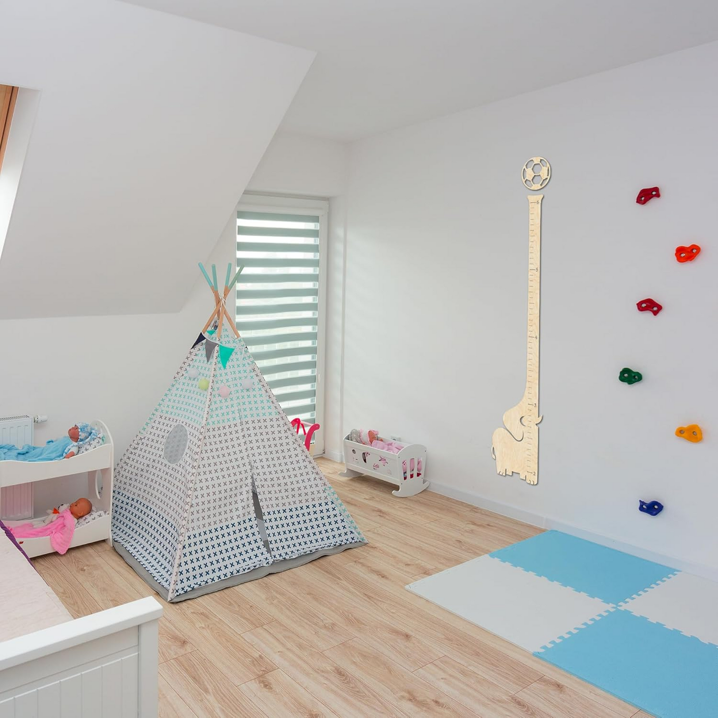 Playful Elephant-and-Ball Wooden Growth Chart for Kids’ Height Tracking in Nursery or Bedroom