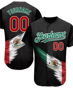 Custom Black Red-Kelly Green 3D The Abstract Wing With Mexican Flag Authentic Baseball Jersey