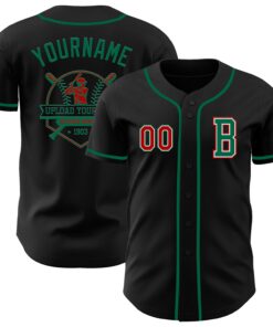 Custom Black Red-Kelly Green Authentic Baseball Jersey