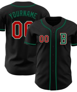 Custom Black Red-Kelly Green Authentic Baseball Jersey
