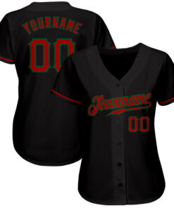 Alternative view of Custom Black Red-Kelly Green Authentic Baseball Jersey