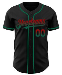 Alternative view of Custom Black Red-Kelly Green Authentic Fade Fashion Baseball Jersey