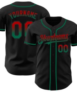 Custom Black Red-Kelly Green Authentic Fade Fashion Baseball Jersey