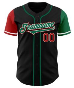 Alternative view of Custom Black Red-Kelly Green Authentic Two Tone Baseball Jersey