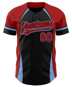 Alternative view of Custom Black Red-Light Blue 3D Pattern Design Curve Solid Authentic Baseball Jersey