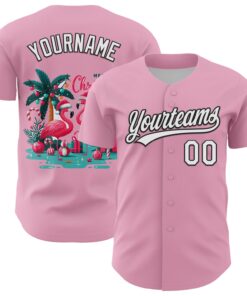 Custom Light Pink White-Black 3D Funny Christmas Authentic Baseball Jersey