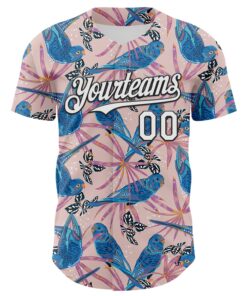 Alternative view of Custom Light Pink White-Black 3D Hawaii Tropical Forest Bird Authentic Baseball Jersey