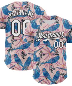 Custom Light Pink White-Black 3D Hawaii Tropical Forest Bird Authentic Baseball Jersey