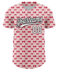 Alternative view of Custom Light Pink White-Black 3D Love Heart Valentine's Day Authentic Baseball Jersey