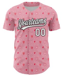 Alternative view of Custom Light Pink White-Black 3D Love Heart Valentine's Day Authentic Baseball Jersey