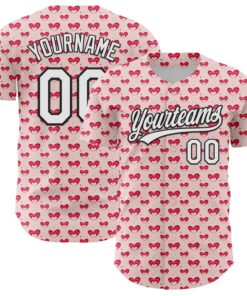 Custom Light Pink White-Black 3D Love Heart Valentine's Day Authentic Baseball Jersey