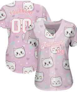 Alternative view of Custom Light Pink White-Light Pink 3D Pattern Design Cats Authentic Baseball Jersey