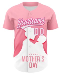 Alternative view of Custom Light Pink White-Pink 3D Pattern Design Mother's Day Family Love Authentic Baseball Jersey
