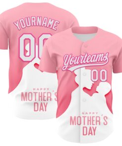 Custom Light Pink White-Pink 3D Pattern Design Mother's Day Family Love Authentic Baseball Jersey