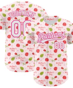 Custom Light Pink White-Pink 3D Pattern Design Mother's Day Flower Authentic Baseball Jersey