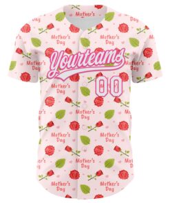 Alternative view of Custom Light Pink White-Pink 3D Pattern Design Mother's Day Flower Authentic Baseball Jersey