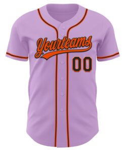 Alternative view of Custom Light Purple Black-Orange Authentic Baseball Jersey