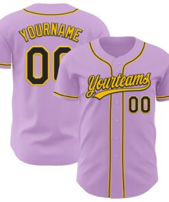 Custom Light Purple Black-Yellow Authentic Baseball Jersey
