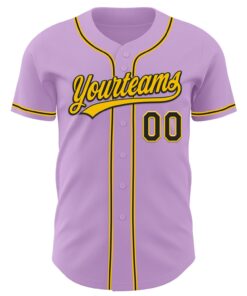 Alternative view of Custom Light Purple Black-Yellow Authentic Baseball Jersey