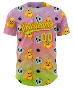 Alternative view of Custom Light Purple Neon Green Light Pink-Orange 3D Halloween Authentic Fade Baseball Jersey