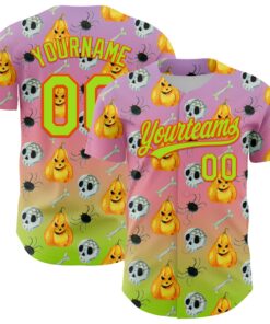Custom Light Purple Neon Green Light Pink-Orange 3D Halloween Authentic Fade Baseball Jersey
