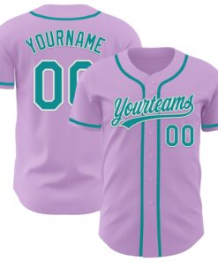 Custom Light Purple Teal-White Authentic Baseball Jersey