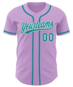 Alternative view of Custom Light Purple Teal-White Authentic Baseball Jersey