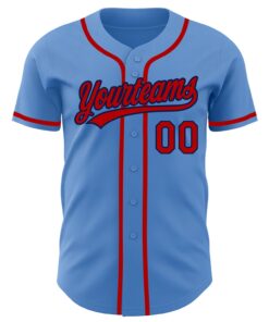 Alternative view of Custom Powder Blue Red-Navy Authentic Baseball Jersey