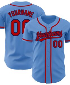 Custom Powder Blue Red-Navy Authentic Baseball Jersey