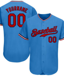 Custom Powder Blue Red-Navy Authentic Baseball Jersey