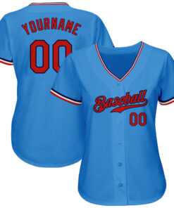 Alternative view of Custom Powder Blue Red-Navy Authentic Baseball Jersey