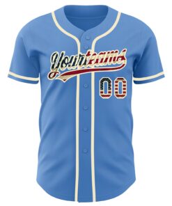 Alternative view of Custom Powder Blue Vintage USA Flag-Cream Authentic Baseball Jersey