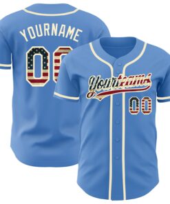 Custom Powder Blue Vintage USA Flag-Cream Authentic Baseball Jersey