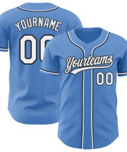 Custom Powder Blue White-Black Authentic Baseball Jersey