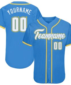 Custom Powder Blue White-Gold Authentic Baseball Jersey