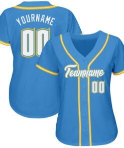 Alternative view of Custom Powder Blue White-Gold Authentic Baseball Jersey