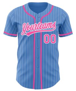 Alternative view of Custom Powder Blue White Pinstripe Pink Authentic Baseball Jersey