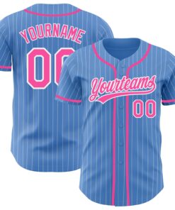Custom Powder Blue White Pinstripe Pink Authentic Baseball Jersey