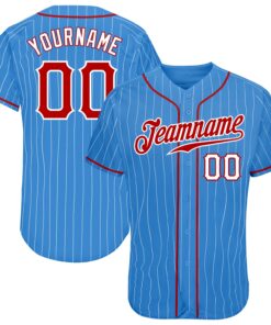 Custom Powder Blue White Pinstripe Red-White Authentic Baseball Jersey