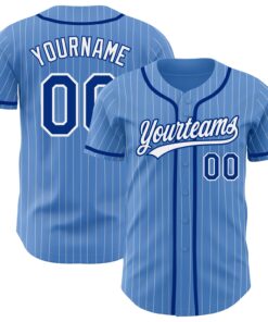 Custom Powder Blue White Pinstripe Royal Authentic Baseball Jersey