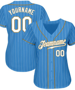Alternative view of Custom Powder Blue White Pinstripe White-Old Gold Authentic Baseball Jersey