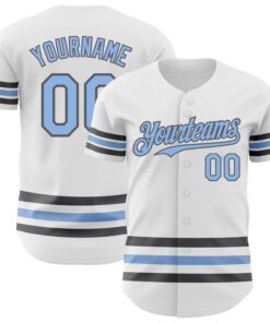 Custom White Light Blue-Steel Gray Line Authentic Baseball Jersey
