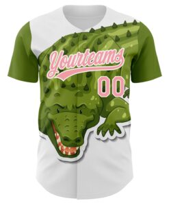 Alternative view of Custom White Medium Pink 3D Pattern Design Cartoon Crocodile Authentic Baseball Jersey