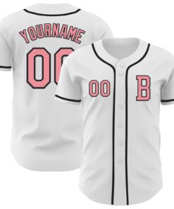 Custom White Medium Pink-Black Authentic Baseball Jersey