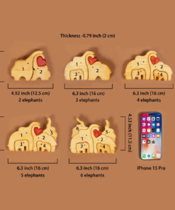 Alternative view of Personalized Wooden Elephant Family Puzzle - Custom Engraved 2-6 Person Animal Figurines, Home Decor