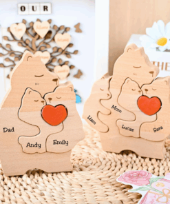 Personalized Wooden Bear Family Puzzle - Family Name Home Decor, Custom Single Parent Bear Statue